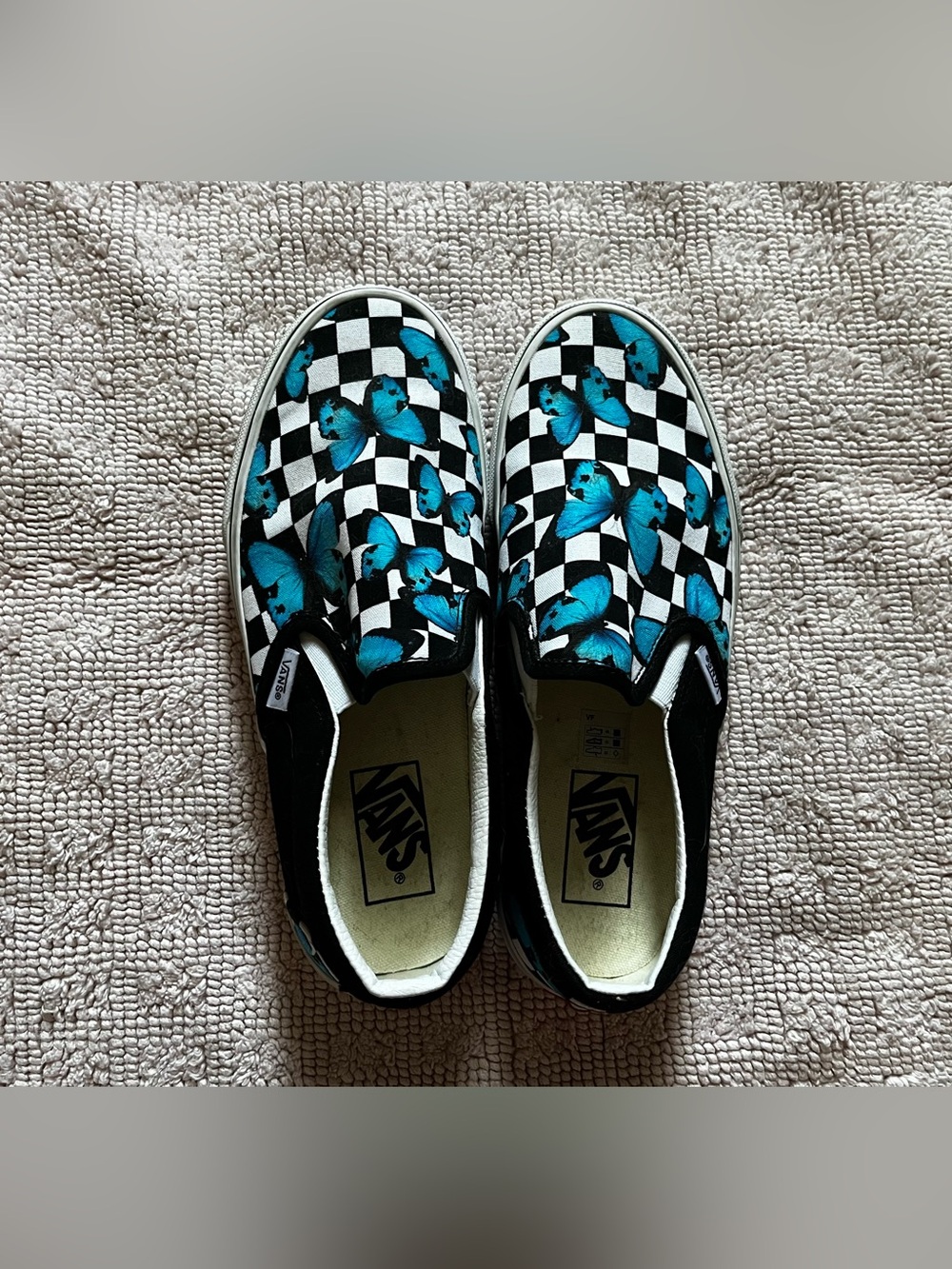 Butterfly Checkered Vans Slip-Ons